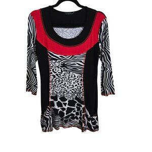 Lior Paris Unique Cow Print Patchwork Pockets Tunic Art To Wear Size 4